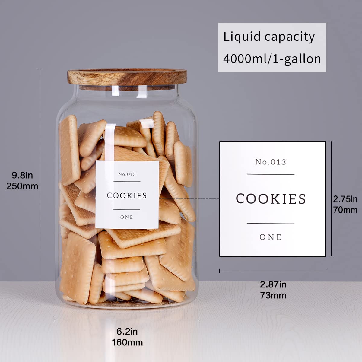1 Gallon Large Glass Cookie Jar With Airtight Acacia Lids - Thicken Big Food Storage Containers With 42 Kitchen Waterproof Pantr